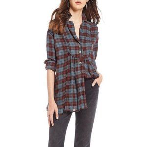 FP All About The Feels Plaid Buttondown NWOT